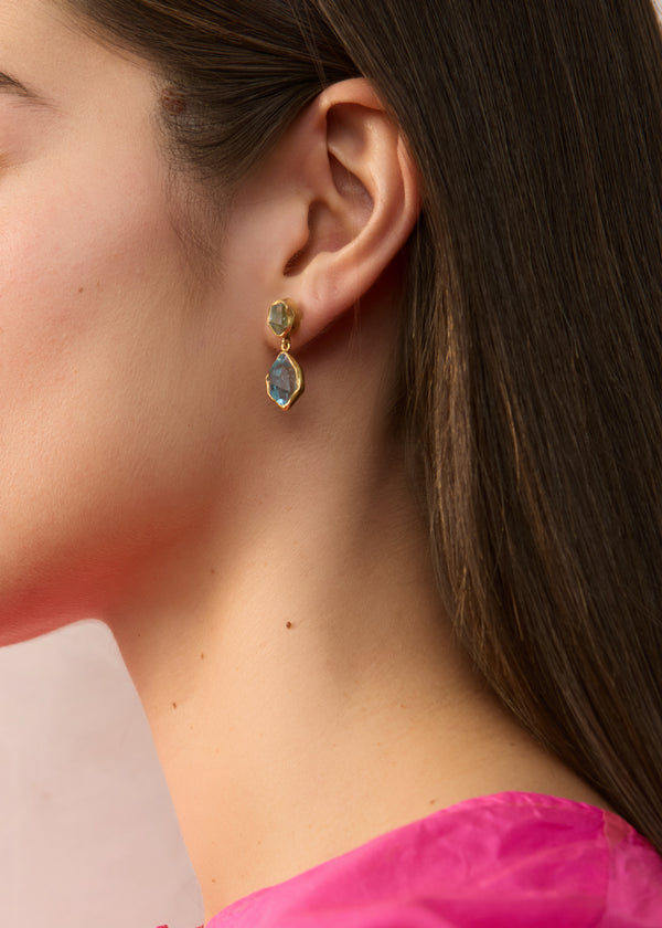 Pippa Small 18kt Gold Cerulean Aquamarine Double Drop Studs