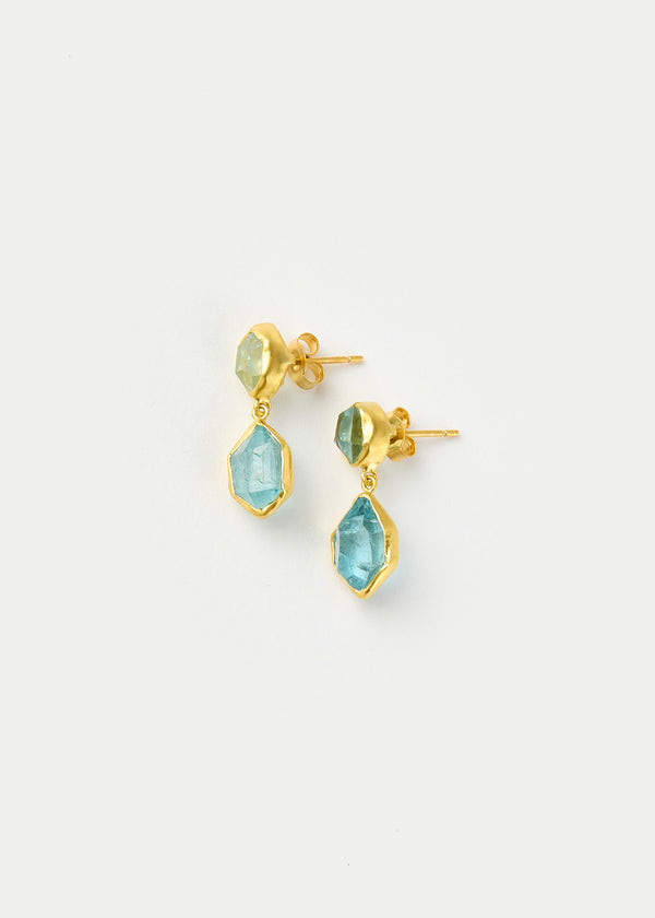 pippa small 18kt Gold Cerulean Aquamarine Double Drop Studs