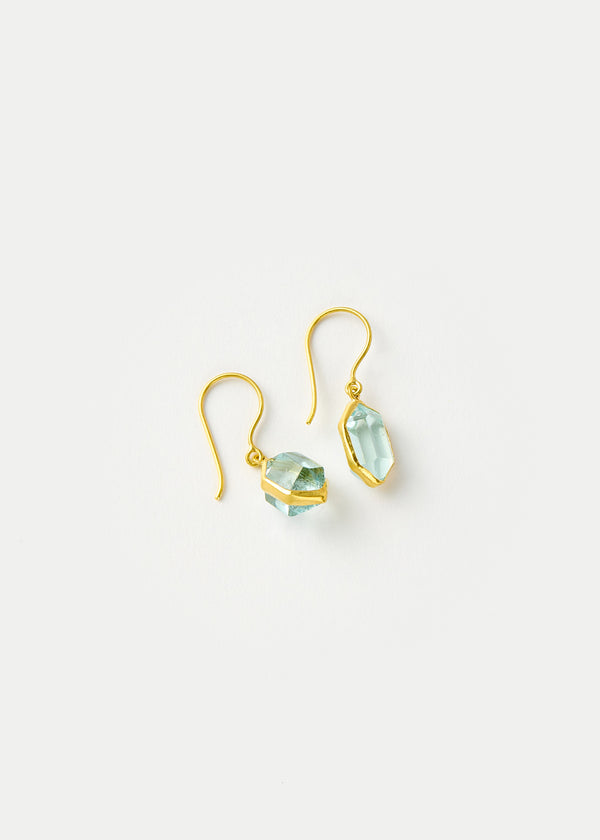 Pippa Small 18kt Gold Cerulean Aquamarine Single Drop Hexagon Earrings