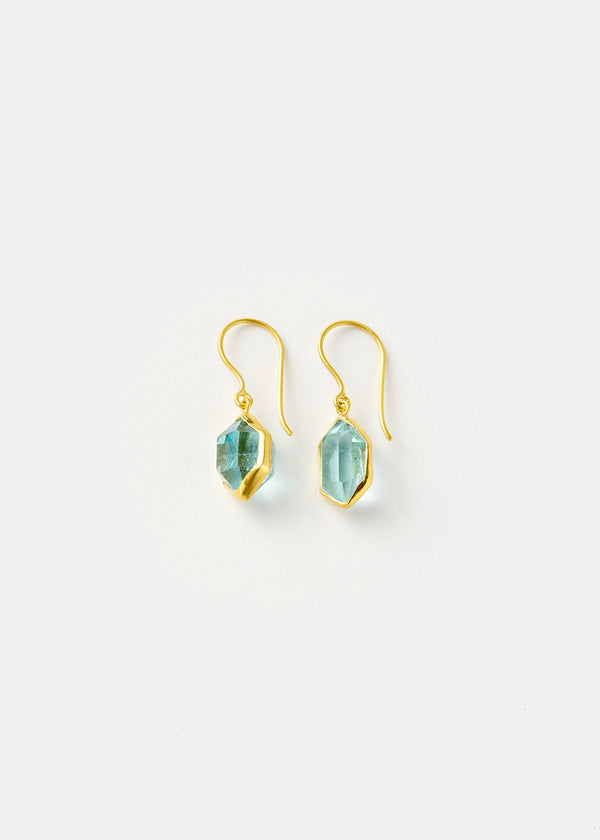 pippa small 18kt Gold Cerulean Aquamarine Single Drop Hexagon Earrings