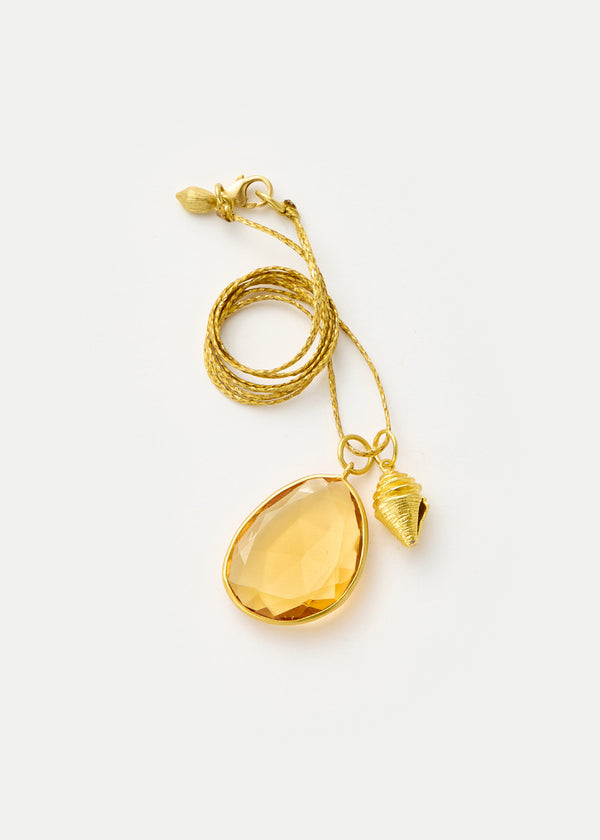 Pippa Small 18kt Gold Citrine & Seashell Amulets On Cord