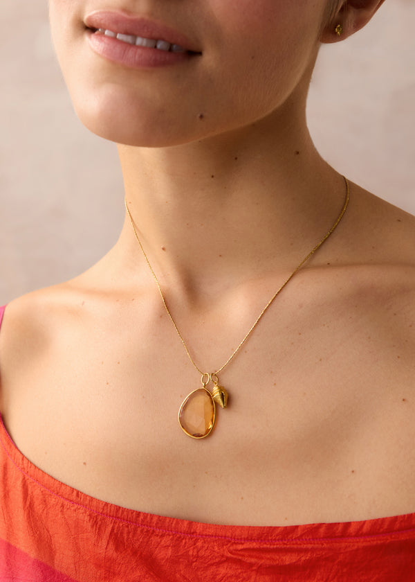 Pippa Small 18kt Gold Citrine & Seashell Amulets On Cord
