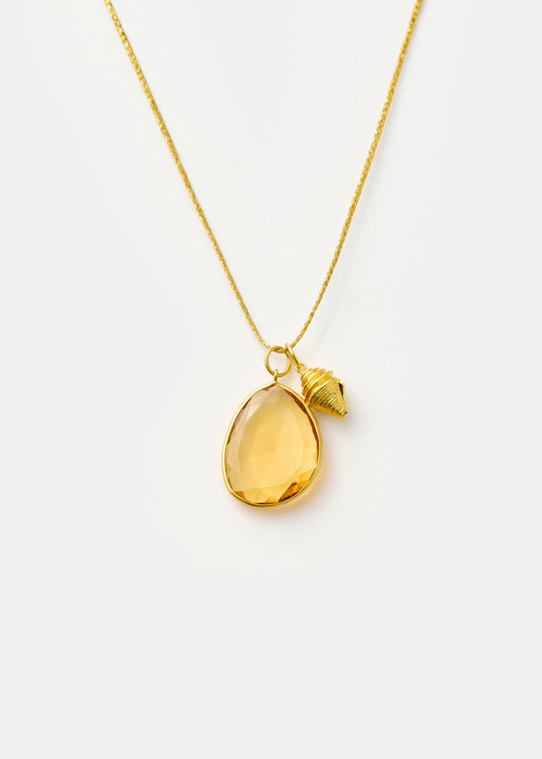 pippa small 18kt gold Citrine & Seashell Amulets on Cord
