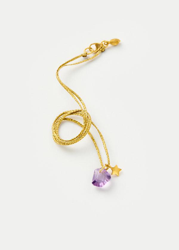 Pippa Small 18kt Gold Drill & Loop Amethyst With Gold Star On Cord