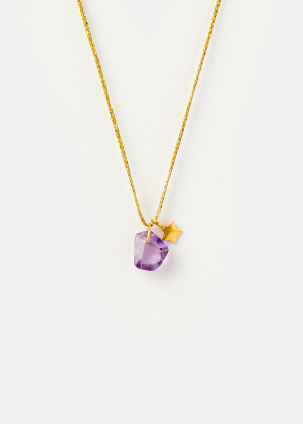 pippa small 18kt Gold Drill & Loop Amethyst with Gold Star on Cord
