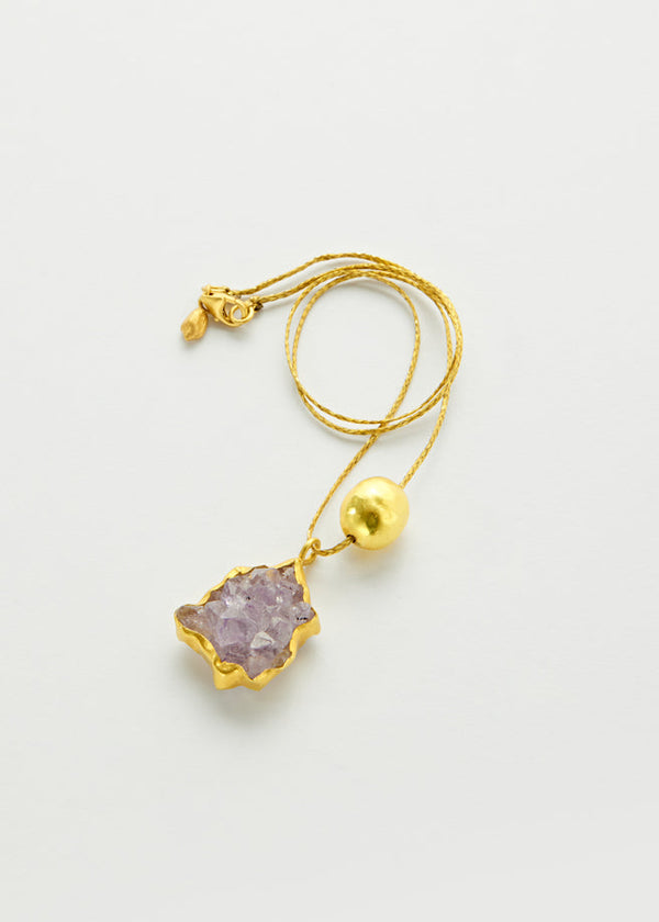 Pippa Small 18kt Gold Druzy Quartz & Gold Bead On Cord