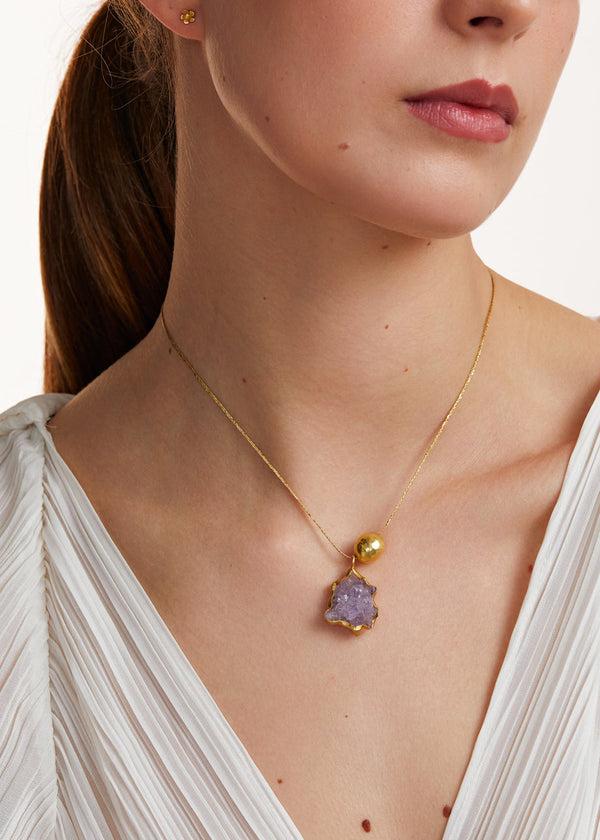Pippa Small 18kt Gold Druzy Quartz & Gold Bead On Cord