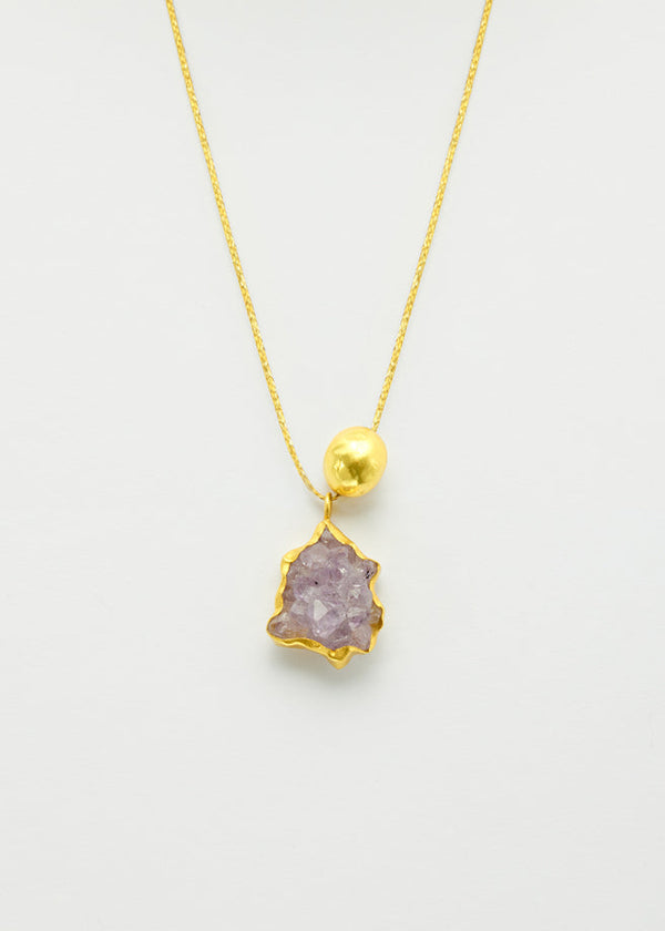 pippa small 18kt Gold Druzy Quartz & Gold Bead on Cord