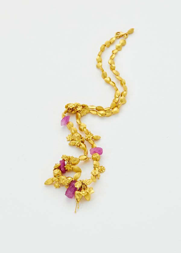 Pippa Small 18kt Gold Garden Of Eden Rough Ruby Necklace