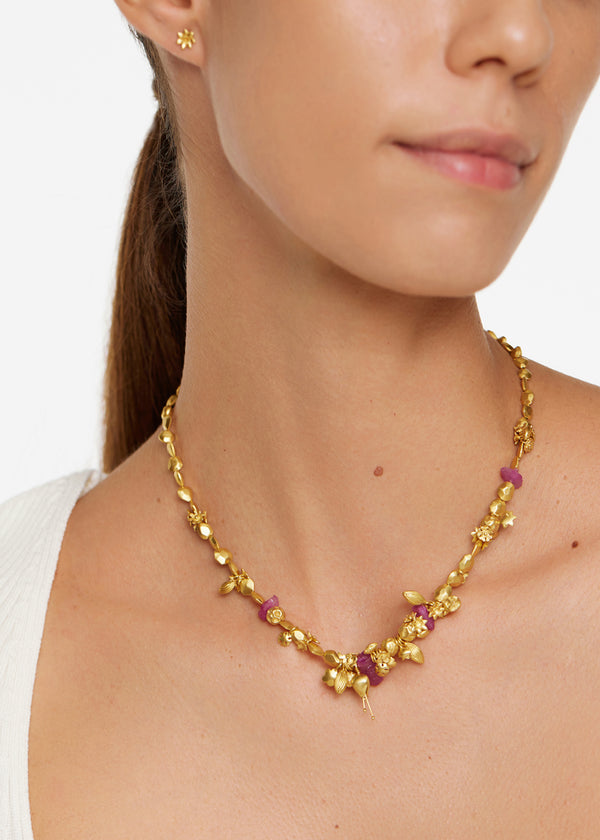 Pippa Small 18kt Gold Garden Of Eden Rough Ruby Necklace
