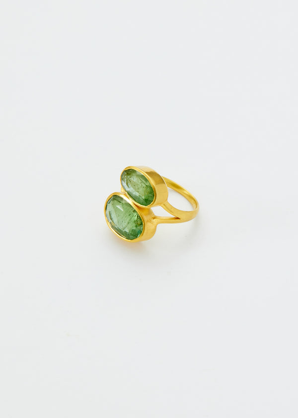Pippa Small 18kt Gold Green Tourmaline Double Greek Oval Ring