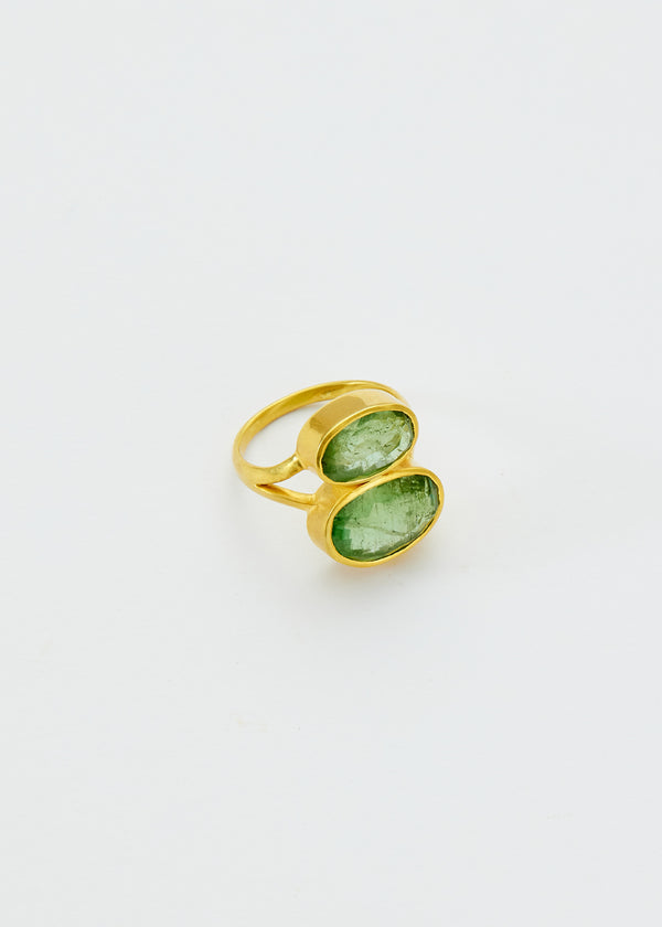 pippa small 18kt Gold Green Tourmaline Double Greek Oval Ring