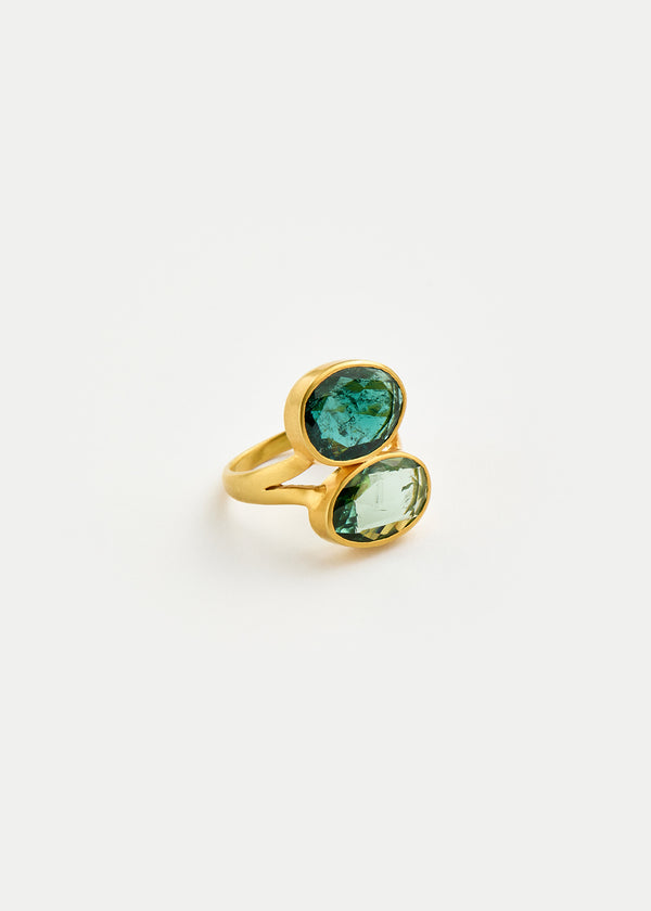Pippa Small 18kt Gold Green Tourmaline Double Greek Ring