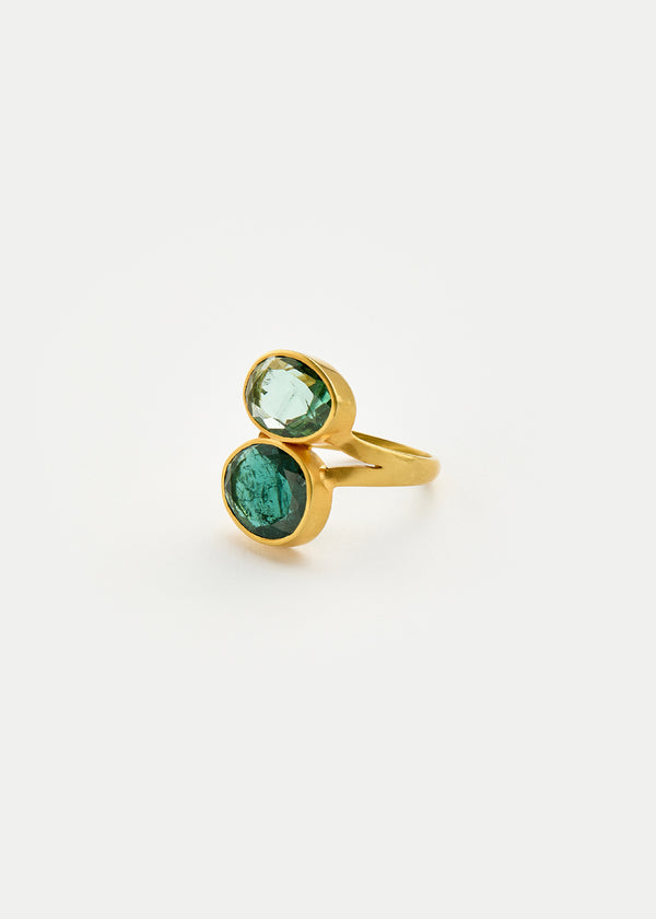 Pippa Small 18kt Gold Green Tourmaline Double Greek Ring