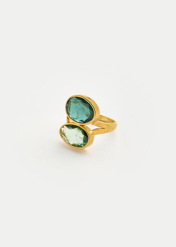 pippa small 18kt Gold Green Tourmaline Double Greek Ring