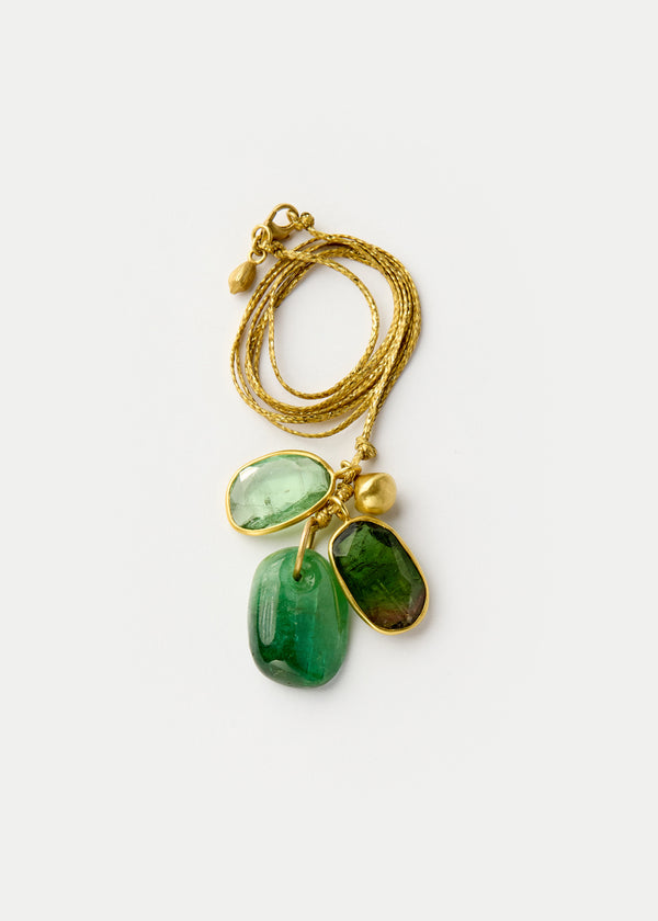 Pippa Small 18kt Gold Green Tourmaline & Gold Drop Cluster On Cord