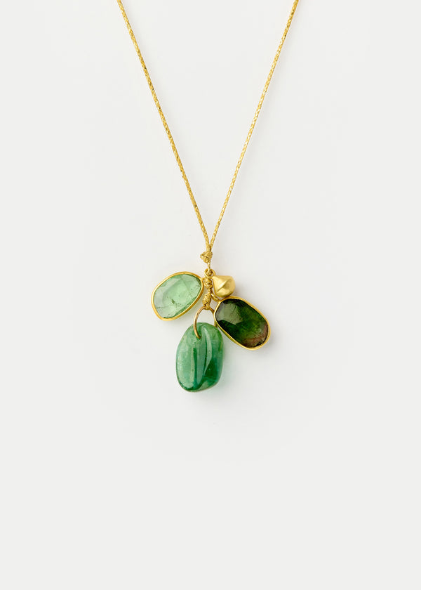 pippa small 18kt Gold Green Tourmaline & Gold Drop Cluster on Cord