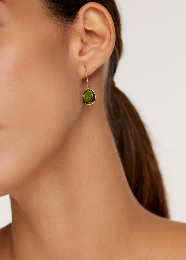 Pippa Small 18kt Gold Green Tourmaline Single Drop Earrings