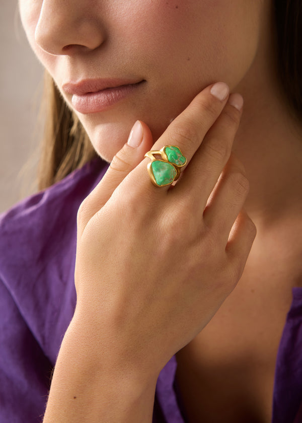 Pippa Small 18kt Gold Green Turquoise Double Greek Ring