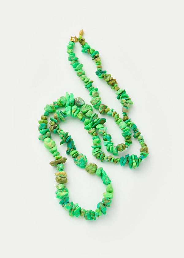 Pippa Small 18kt Gold Green Turquoise Long Beaded Necklace
