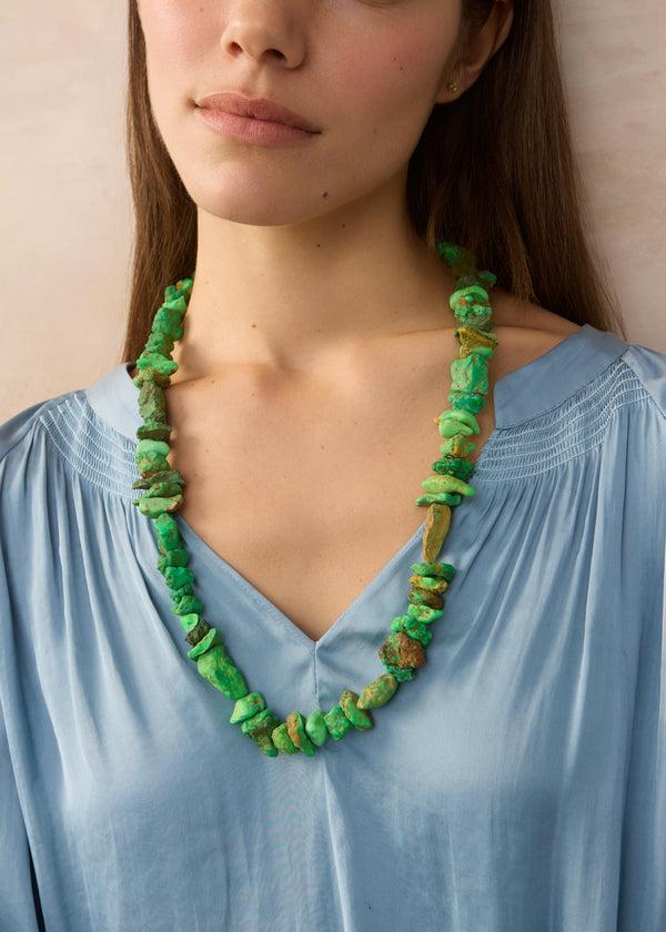 Pippa Small 18kt Gold Green Turquoise Thick Long Beaded Necklace