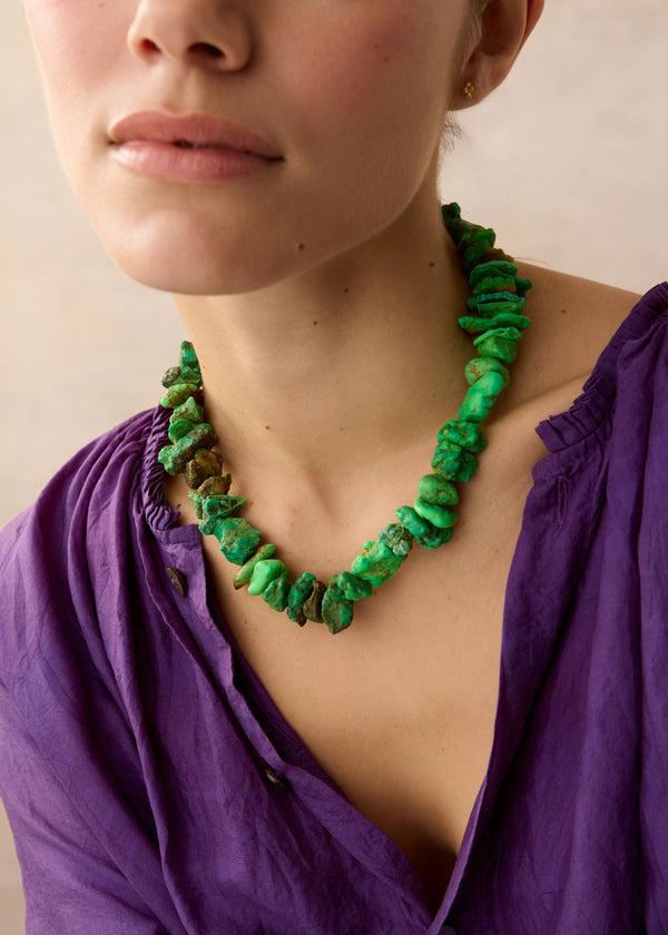 Pippa Small 18kt Gold Green Turquoise Thick Short Beaded Necklace