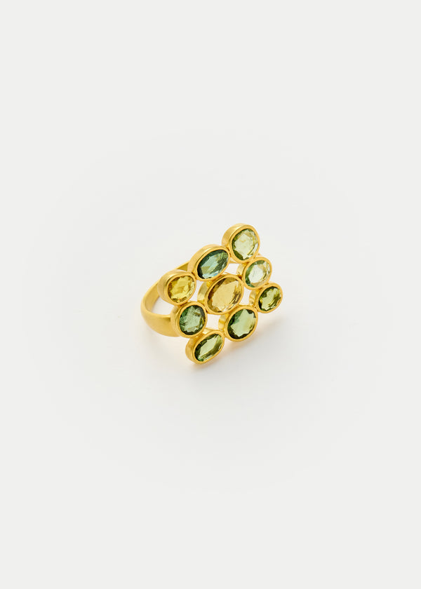 Pippa Small 18kt Gold Hanabi Green Tourmaline Grid Ring