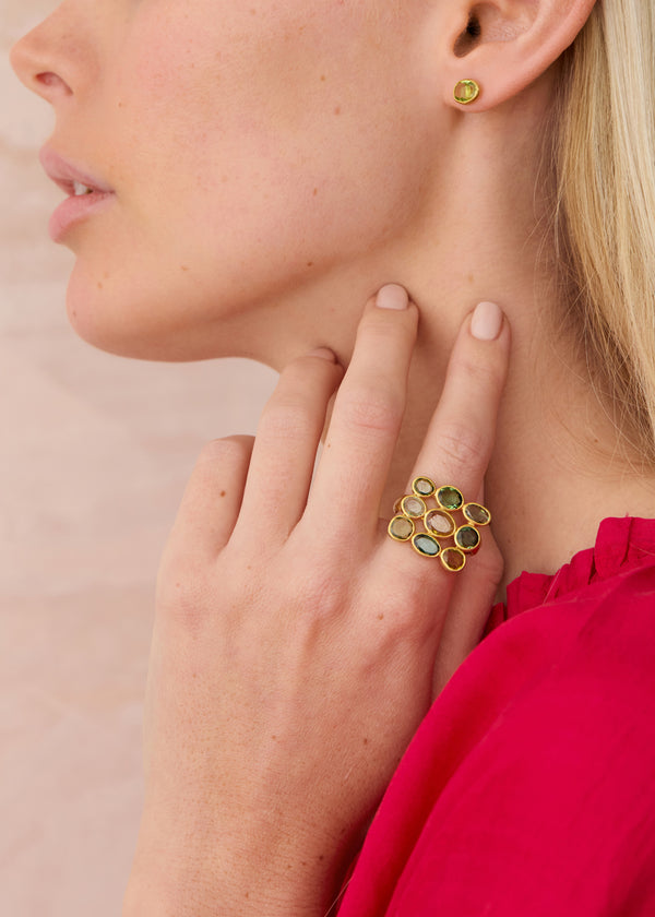 Pippa Small 18kt Gold Hanabi Green Tourmaline Grid Ring
