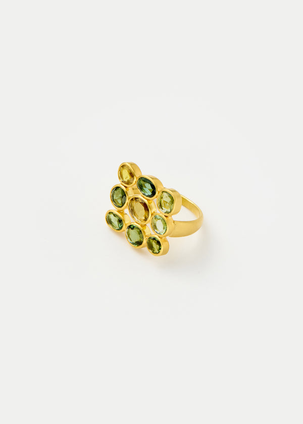 pippa small 18kt Gold Hanabi Green Tourmaline Grid Ring