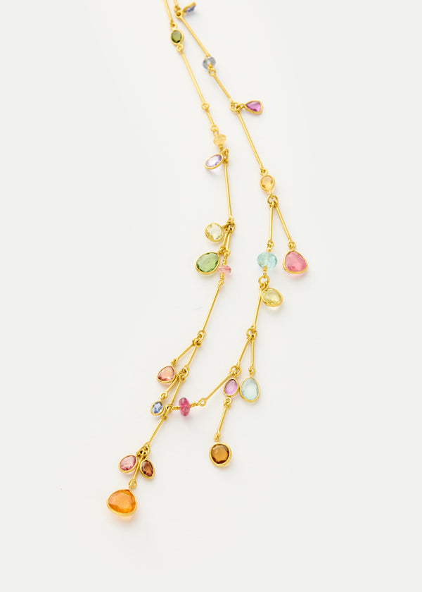 Pippa Small 18kt Gold Hanabi Mixed Stones Fringe Necklace