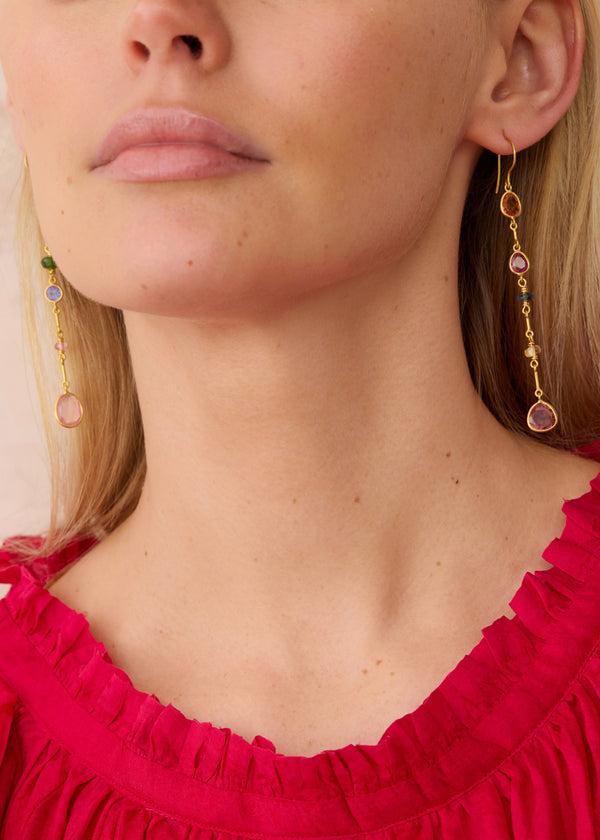 Pippa Small 18kt Gold Hanabi Mixed Stones Long Drop Earrings