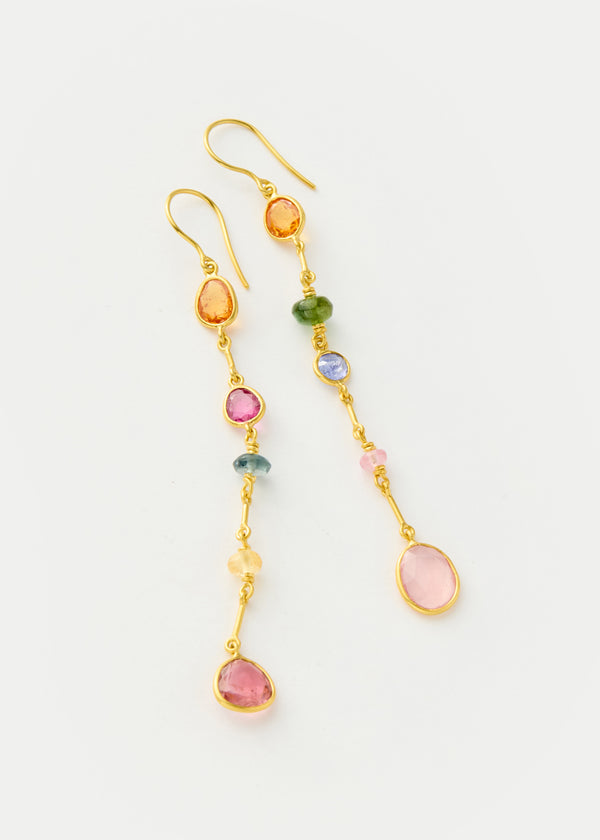 Pippa Small 18kt Gold Hanabi Mixed Stones Long Drop Earrings