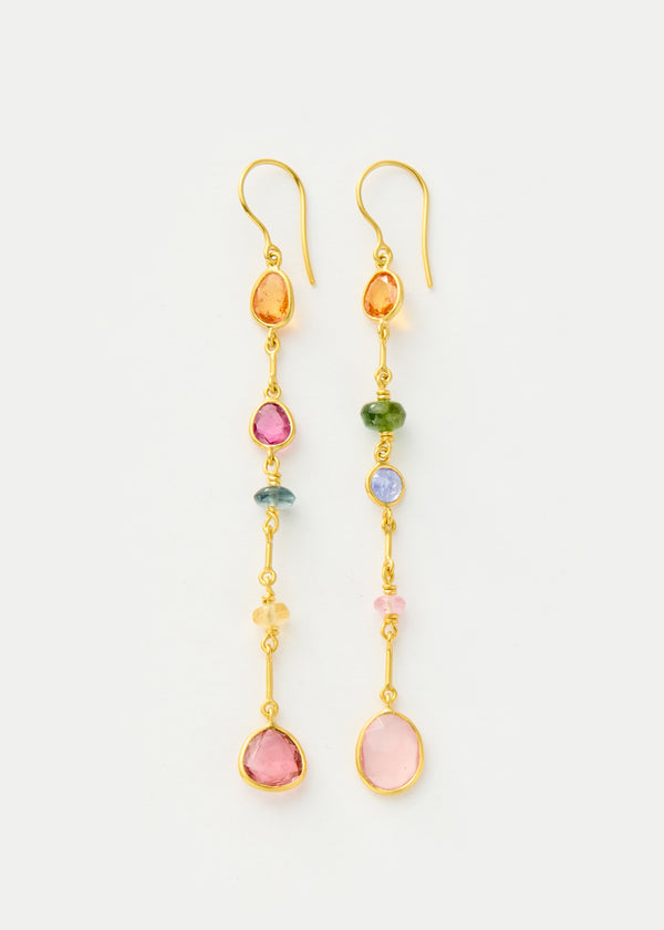 pippa small 18kt Gold Hanabi Mixed Stones Long Drop Earrings