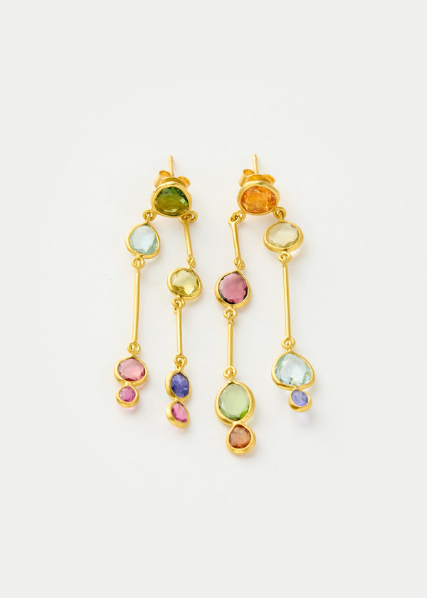 Pippa Small 18kt Gold Hanabi Mixed Stones Stick Earrings