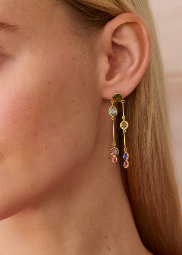 Pippa Small 18kt Gold Hanabi Mixed Stones Stick Earrings