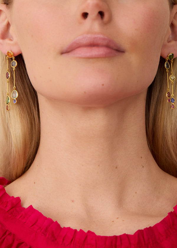 Pippa Small 18kt Gold Hanabi Mixed Stones Stick Earrings