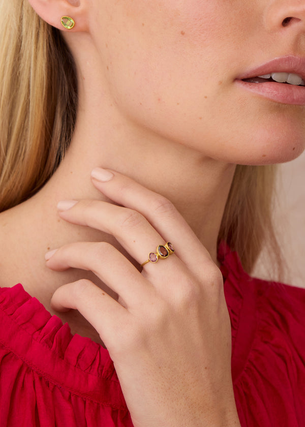 Pippa Small 18kt Gold Hanabi Pink Tourmaline Three Stone Ring