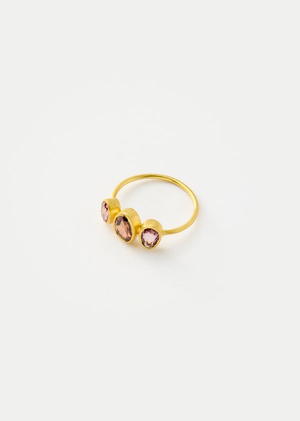 Pippa Small 18kt Gold Hanabi Pink Tourmaline Three Stone Ring
