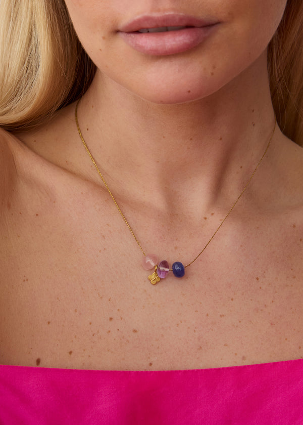 Pippa Small 18kt Gold Hanabi Three Mixed Stone Beads & Anemone Amulets On Cord
