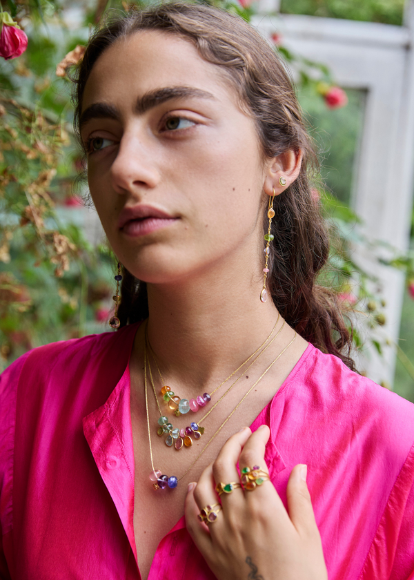 Pippa Small 18kt Gold Hanabi Three Mixed Stone Beads & Anemone Amulets On Cord