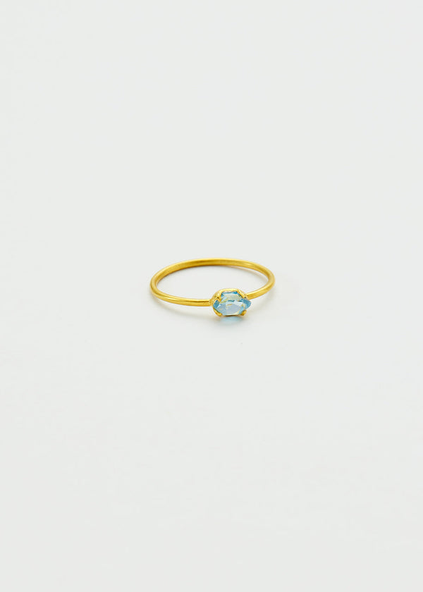 Pippa Small 18kt Gold Indigo Aquamarine Claw Set Cup Ring