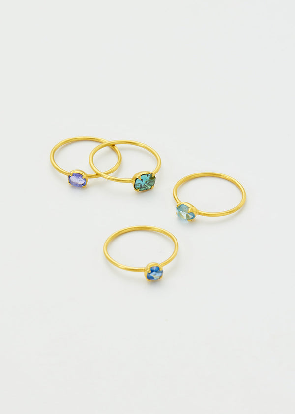 Pippa Small 18kt Gold Indigo Aquamarine Claw Set Cup Ring