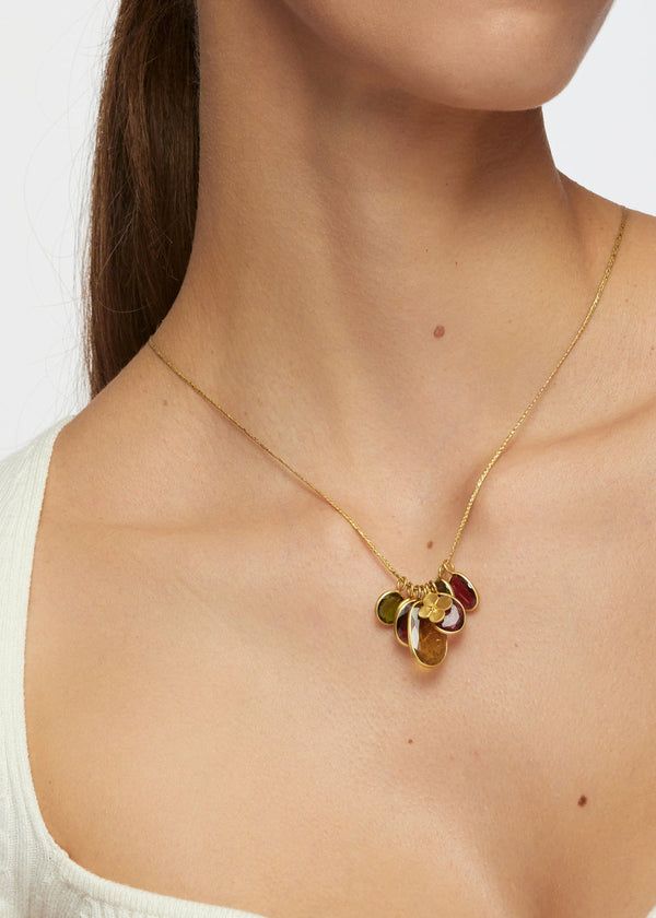 Pippa Small 18kt Gold Iris Mixed Tourmaline Cluster & Anemone Amulet On Cord