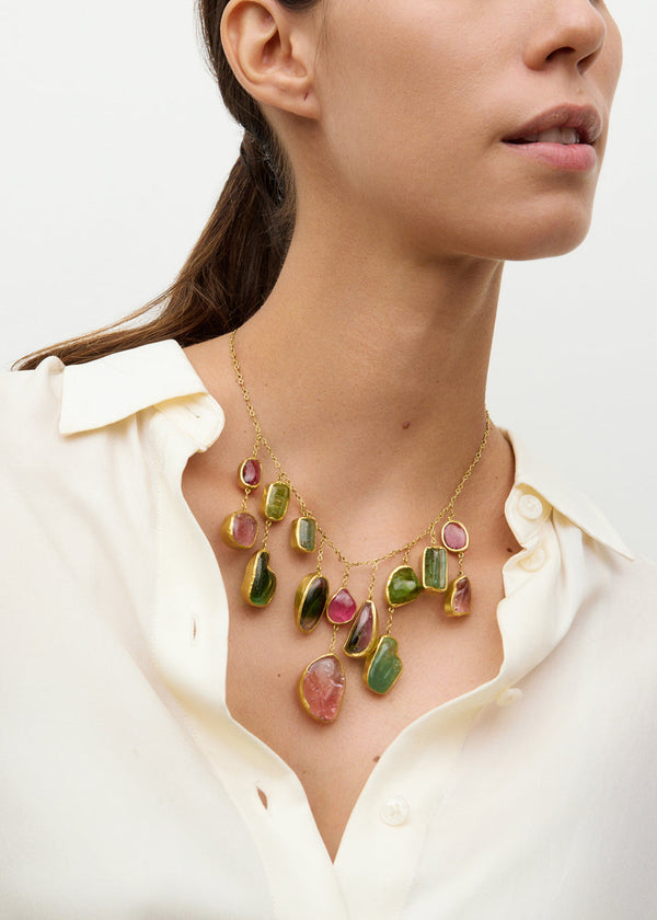 Pippa Small 18kt Gold Iris Mixed Tourmaline Fringe Necklace