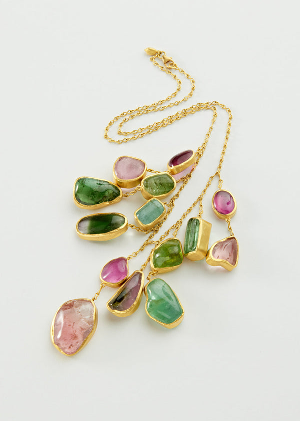Pippa Small 18kt Gold Iris Mixed Tourmaline Fringe Necklace