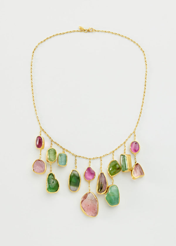 pippa small 18kt Gold Iris Mixed Tourmaline Fringe Necklace