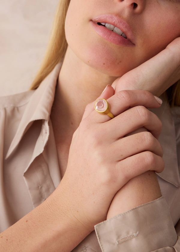 Pippa Small 18kt Gold Koh-i-Noor Rose Quartz Greek Ring