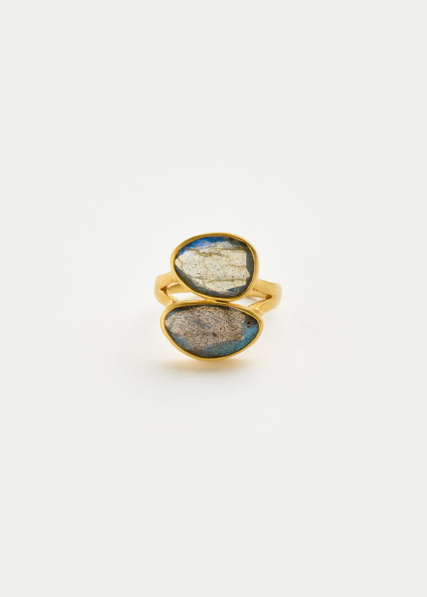 Pippa Small 18kt Gold Labradorite Double Greek Ring