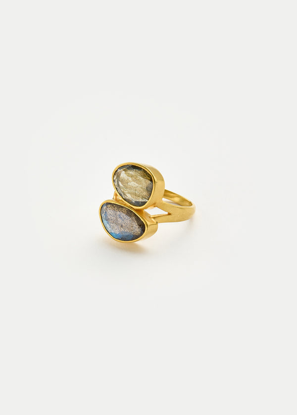 Pippa Small 18kt Gold Labradorite Double Greek Ring
