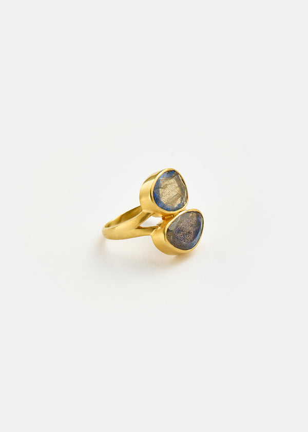 Pippa Small 18kt Gold Labradorite Double Greek Ring